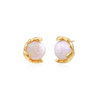 Gold vermeil studs with lustrous pink freshwater pearls in organic crescent settings