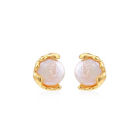 Gold vermeil studs with lustrous pink freshwater pearls in organic crescent settings