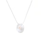 Sterling silver disc necklace with textured finish and centered freshwater pearl on delicate chain