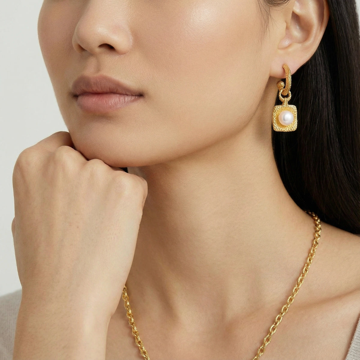 Golden Pearl Drop Hoops