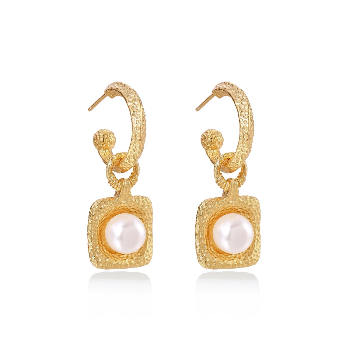 Golden Pearl Drop Hoops