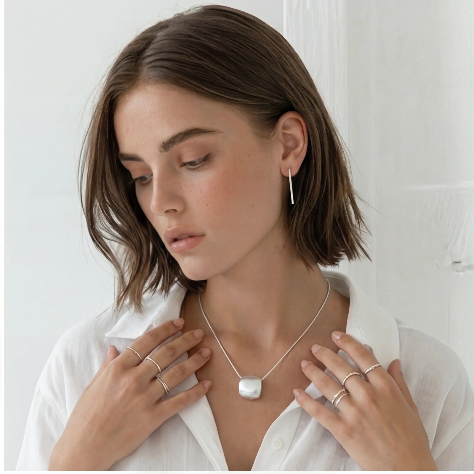 Brushed Silver Disc Necklace
