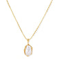 18K gold-plated sterling silver necklace with alternating bead chain and baroque pearl pendant on neutral background.