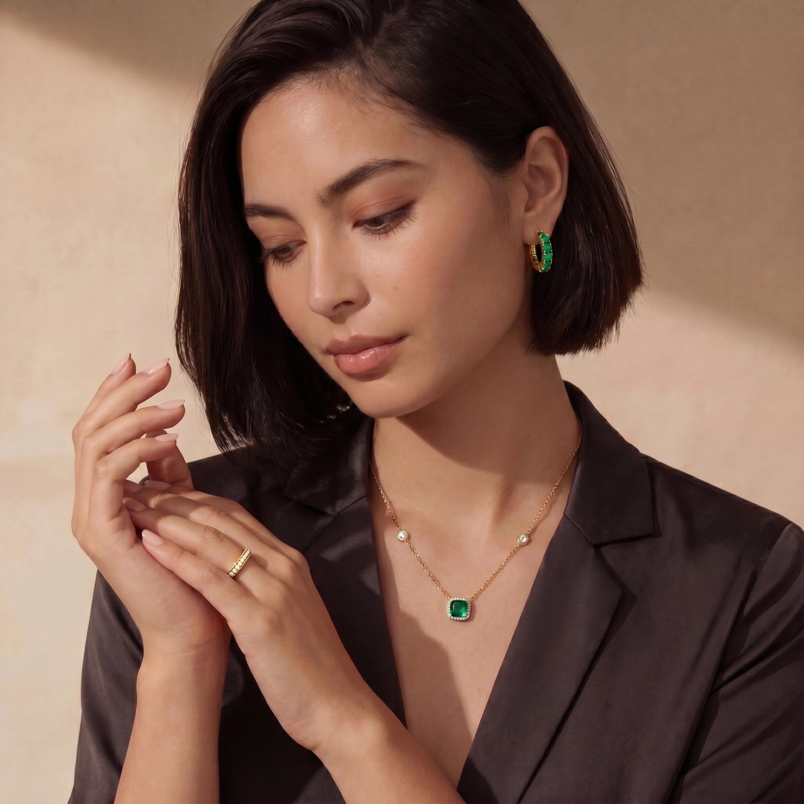 Emerald Huggie Hoops