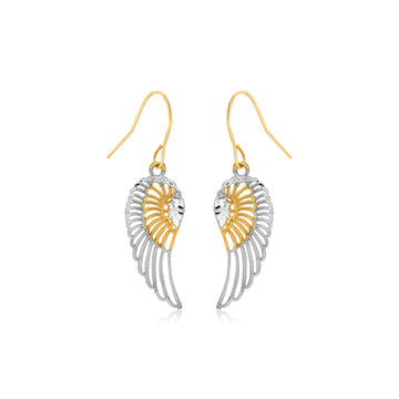 Two-Tone Wing Drop Earrings in 10K Gold