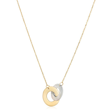 14k Yellow Gold High Polish Linked Mother of Pearl Circles Necklace