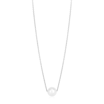 14k White Gold Pearl Solitaire Necklace