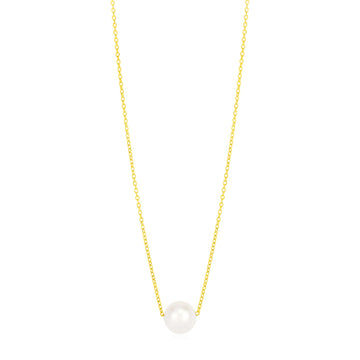 14k Yellow Gold 7mm Pearl Solitaire Necklace