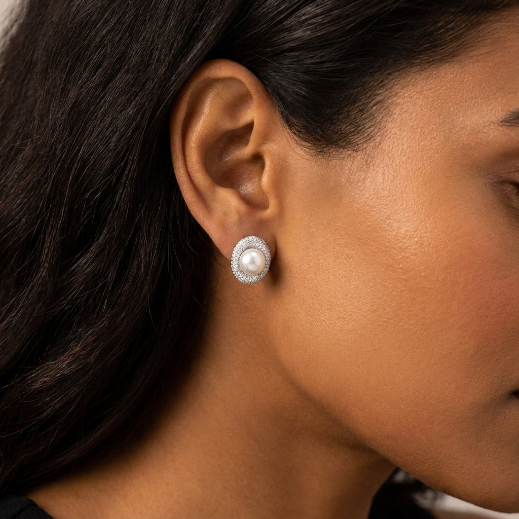 Pearl Halo Stud Earrings