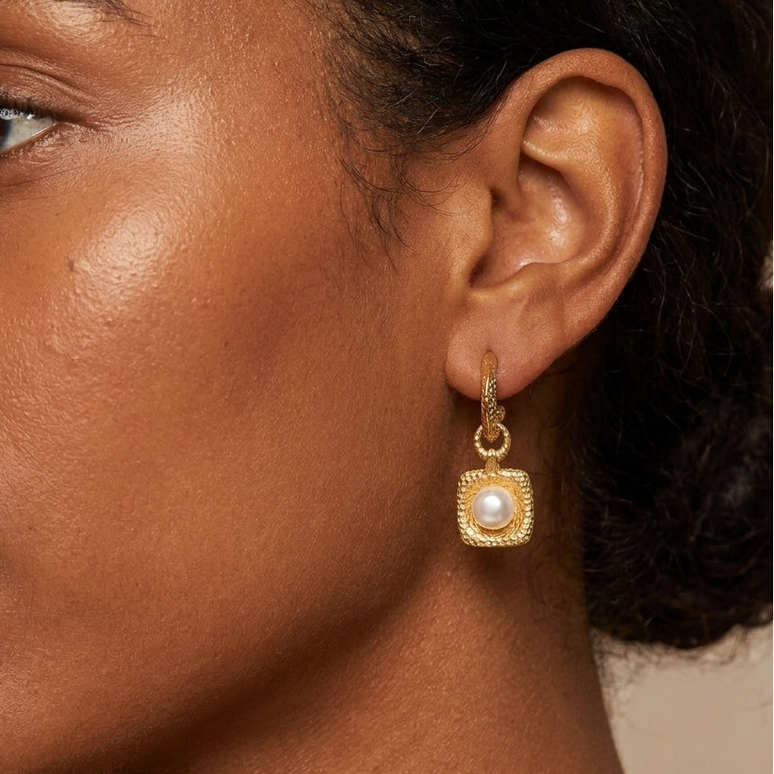 Golden Pearl Drop Hoops