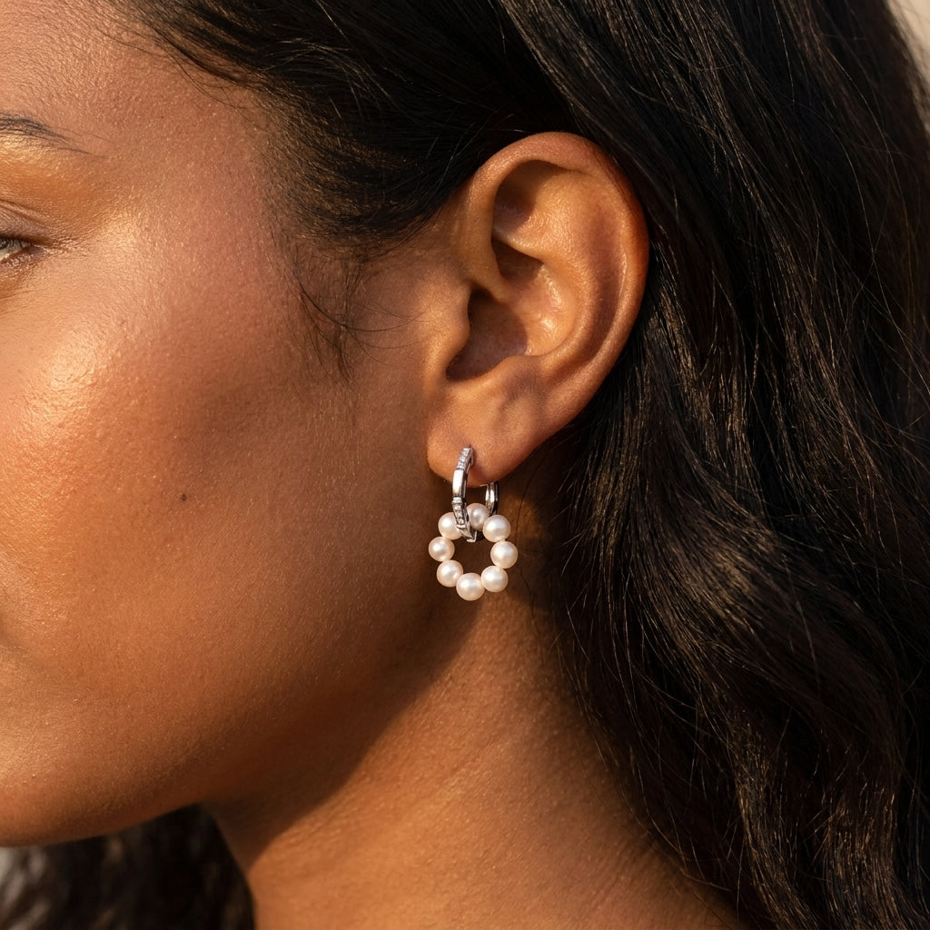Pearl Cluster Huggie Hoops
