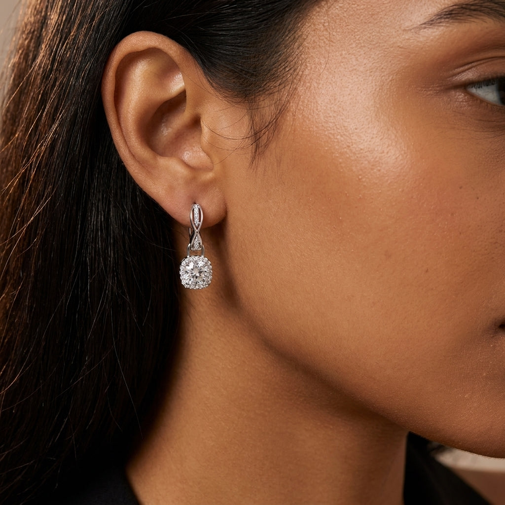 Twisted Infinity Halo Moissanite Earrings